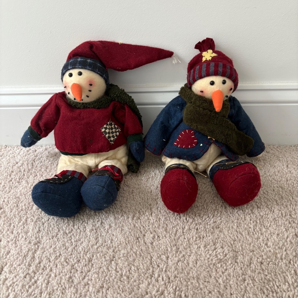 Mr. and Mrs. Snowman Shelf Sitting Vintage Plush Style Holiday Primitive Felt